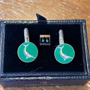 Vintage Brooks Brothers Sterling Silver, Green Enamel, Marlin Cufflinks